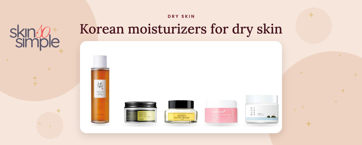 Korean moisturizers for dry skin: Beauty of Joseon Ginseng Essence, COSRX Snail 92, I'm From Honey Glow, Medicube PDRN and Round Lab Dokdo creams